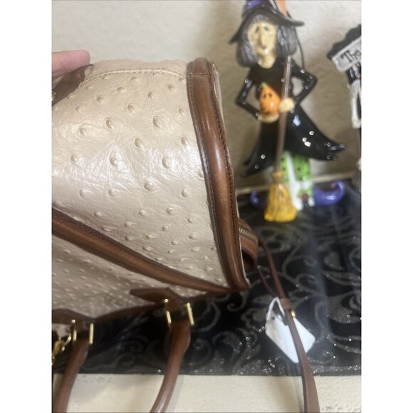 Brahmin Ostrich Arden Convertible Shoulder Satchel Golden Brown Crossbody - Picture 9 of 16